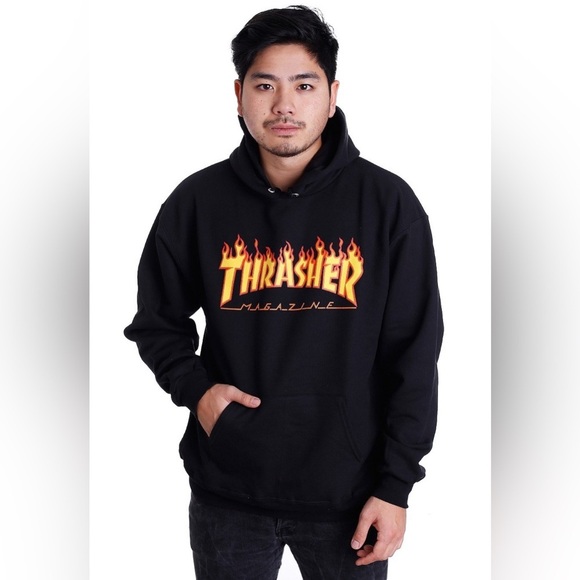 Thrasher Magazine Flame Logo Hoodie - Black - Size Small - Picture 1 of 9